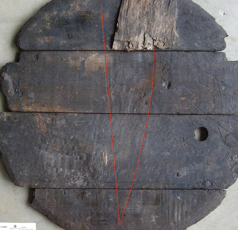 Example of a V shaped construction mark on a head
